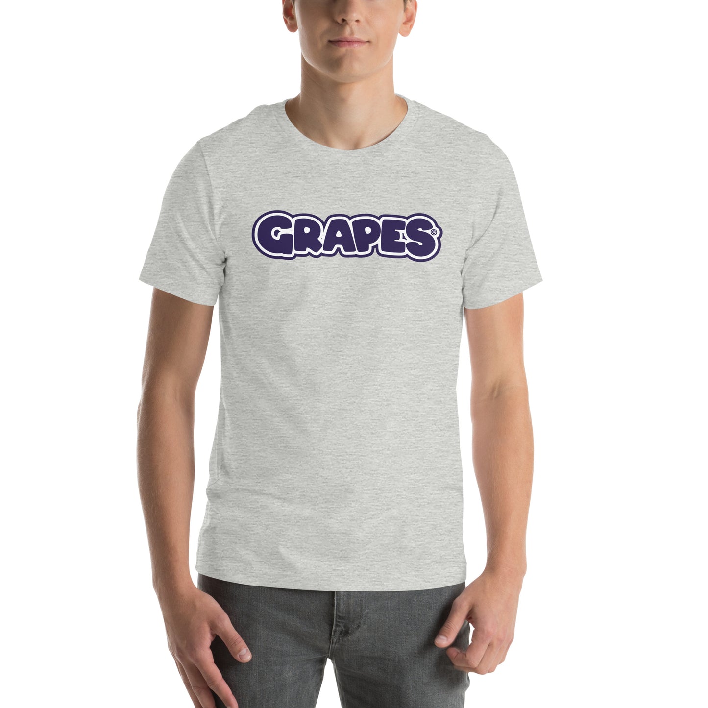 Grapes Logo Unisex T-Shirt. Heather/White