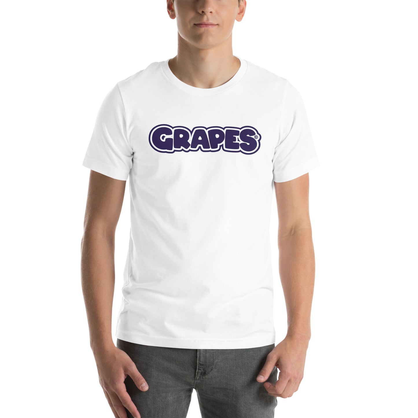 Grapes Logo Unisex T-Shirt. Heather/White